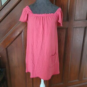 Old Navy Womens Red Cotton Off-Shoulder Dress With Pocket S